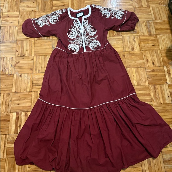 Anthropologie Burgundy embroidered maxi dress - Picture 1 of 6
